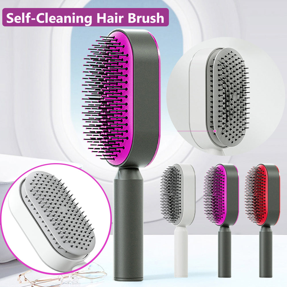 One-Click Self-Cleaning Hair Brush for Women – Anti-Static Scalp Massager